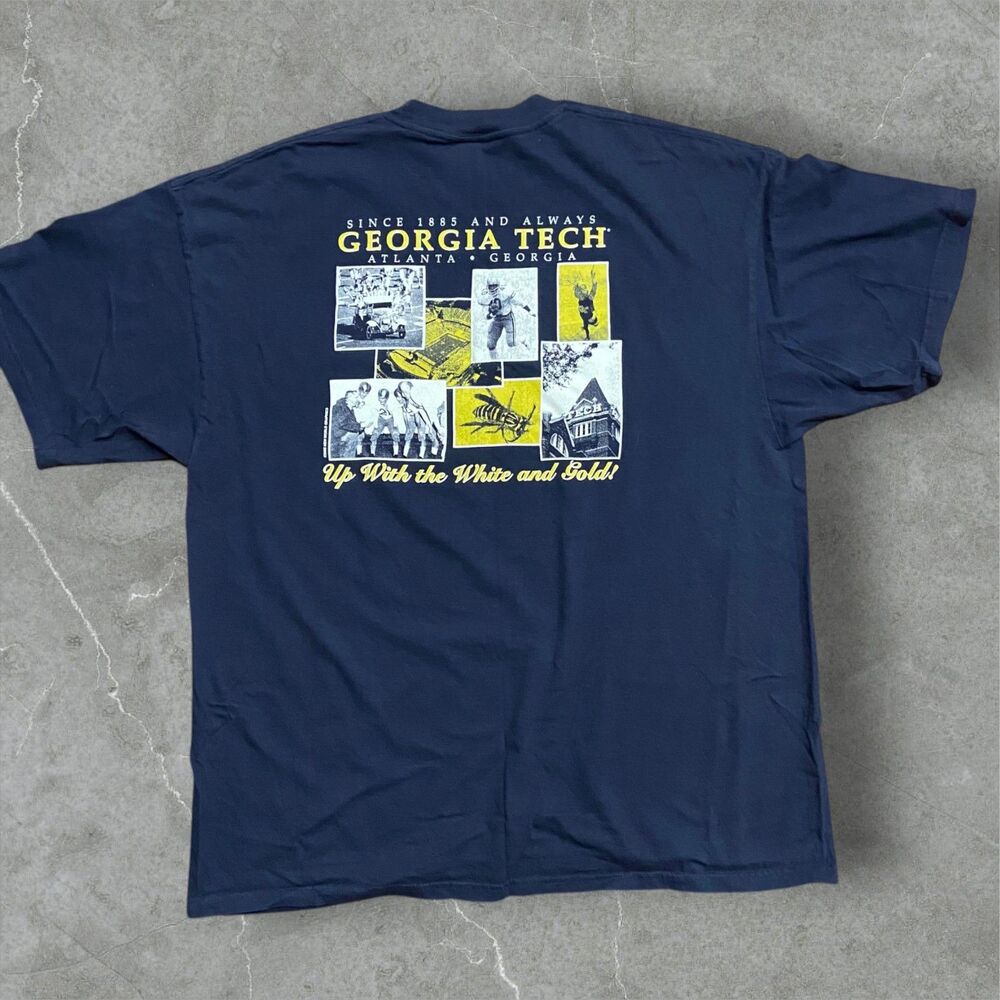 M & O Vintage 2005 GT Georgia Tech Football Heritage Tee Navy Gold Mens Size XXL